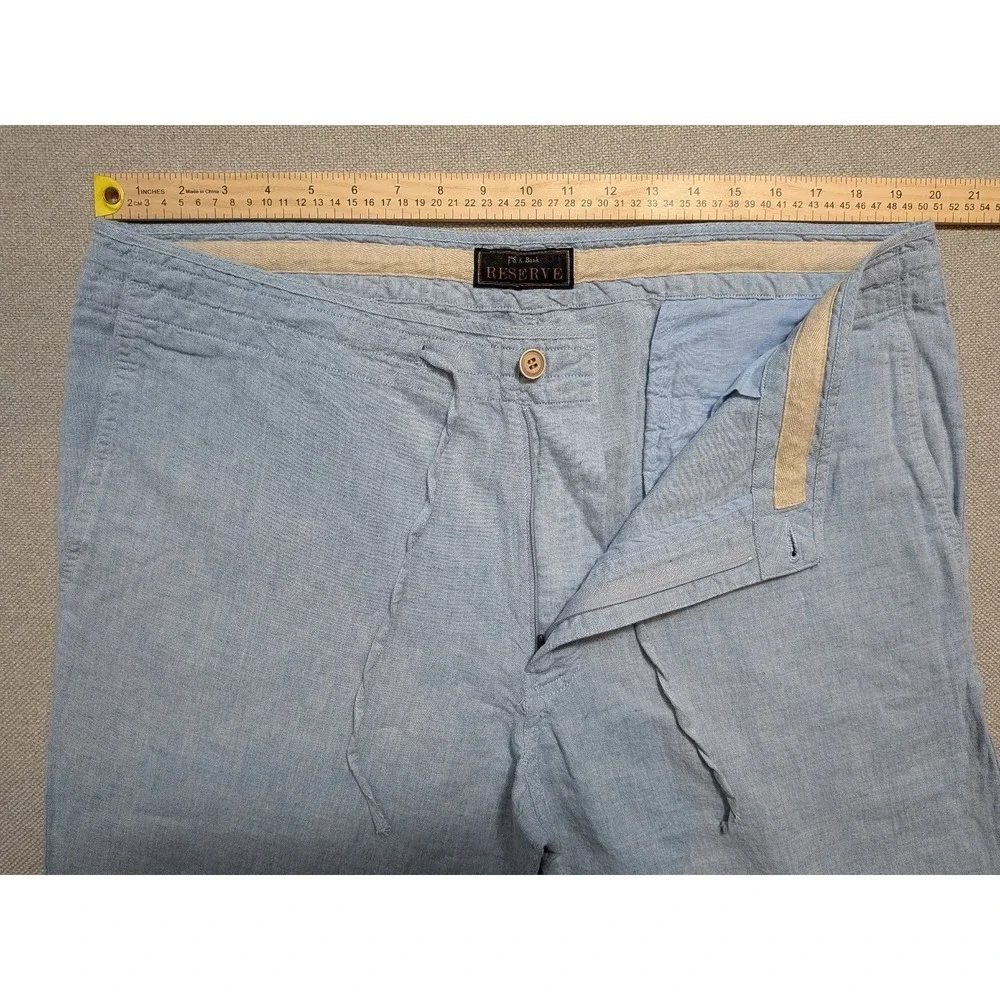 Jos. A. Bank RESERVE Mens Pants Blue 38x32 Linen Blend Relaxed Cotton Drawstring